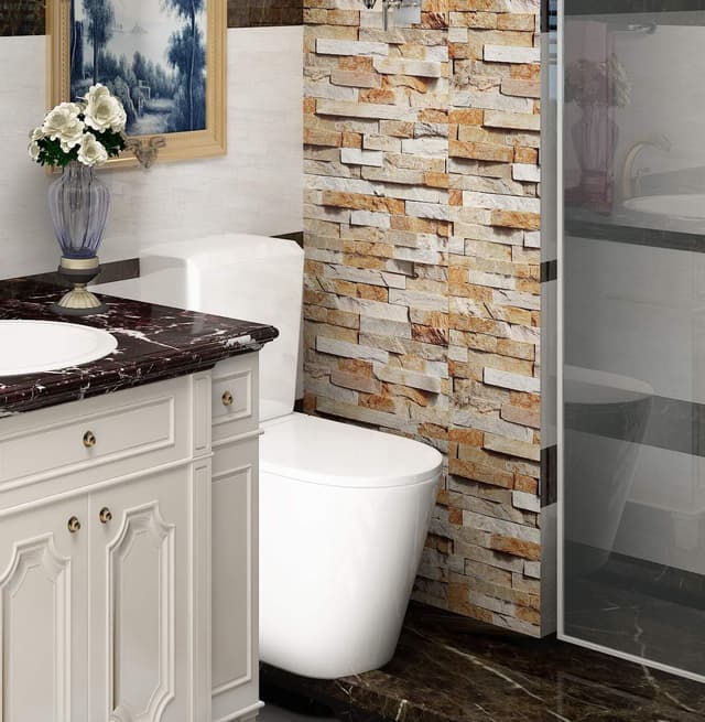 Detalle 2 de Livelynine 40 cm x 10 m 3D selbstklebende Tapete im Steinoptik-Design (beige) für Wand & Spritzschutz