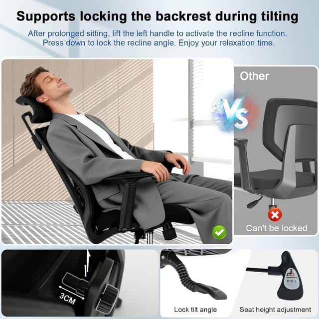 Detalle 2 de Durrafy Bürostuhl Ergonomisch, 150 kg