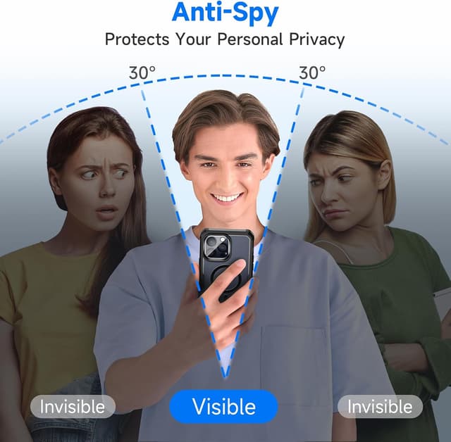 Detalle de seacosmo Magnetic iPhone 15 Pro Max Case with built-in privacy glass screen protector (MagSafe) - Black