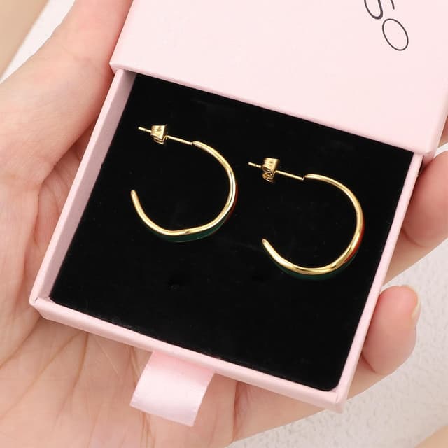 Thumbnail 6 de TaYolnFaSo C-förmige, runde Creolen mit Emaille (vergoldet) aus Edelstahl für Damen