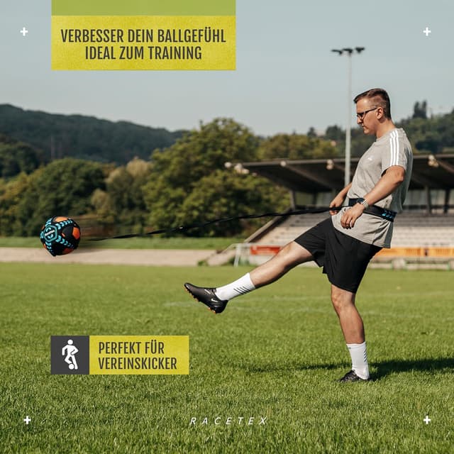 Detalle 2 de Racetex Fußballtrainer mit Schnur – einstellbare Länge für Trainingsgürtel, Ballkontrolle & Schusstechnik