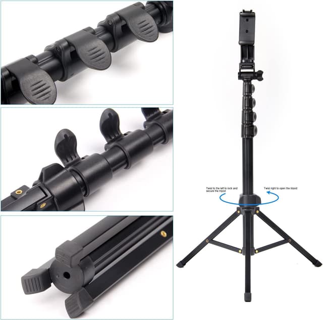 Thumbnail 6 de CAMBOFOTO 66" /168cm phone tripod: compact selfie stick + 360° swivel stand