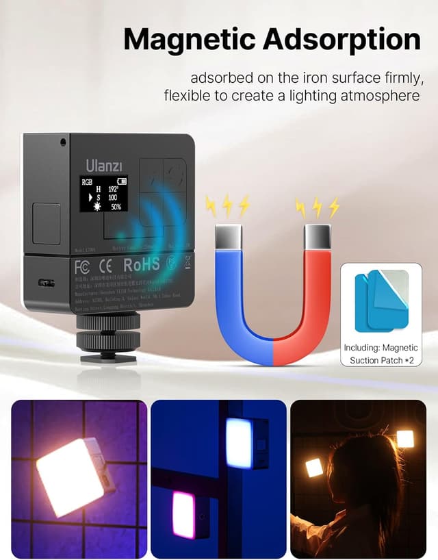 Detalle 1 de ULANZI VL49 Pro RGB Videoleuchte mit 2500-mAh-Akku, Magnet-Adsorption und 20 Lichteffekten