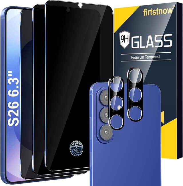 Detalle de firtstnow 3-Pack Privacy Screen Protector + 2-Pack Camera Lens Protectors for Samsung Galaxy S26 (True 25° Anti-Spy, 9H+)