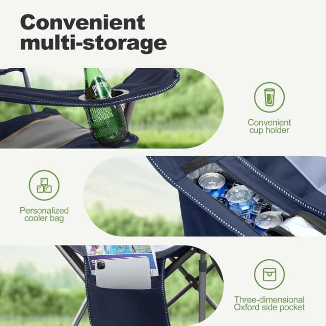 Detalle de LET’S CAMP Folding Oversized Camping Chair with Cooler Bag & Cup Holder (supports up to 200 KG)