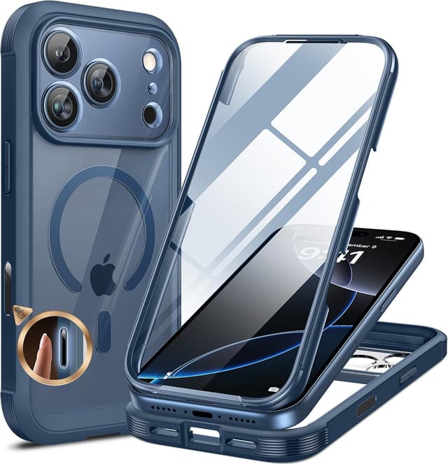 Detalle de Miracase Hülle für iPhone 17 Pro Max (6,9") mit MagSafe, 360° Stoßschutz – blau