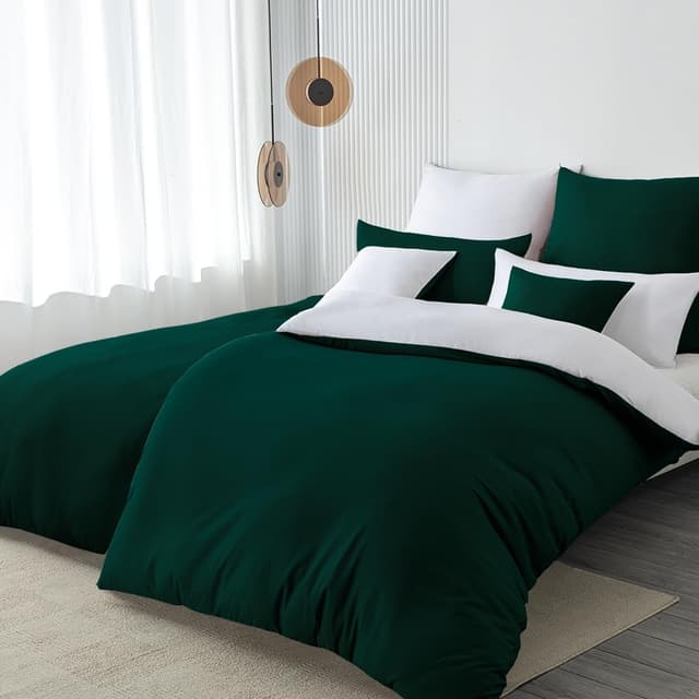 Detalle de Nesture Kissenbezug 40 x 40 cm (2er-Set) – Kopfkissenbezüge aus 100% Mikrofaser in Dunkelgrün mit Reißverschluss