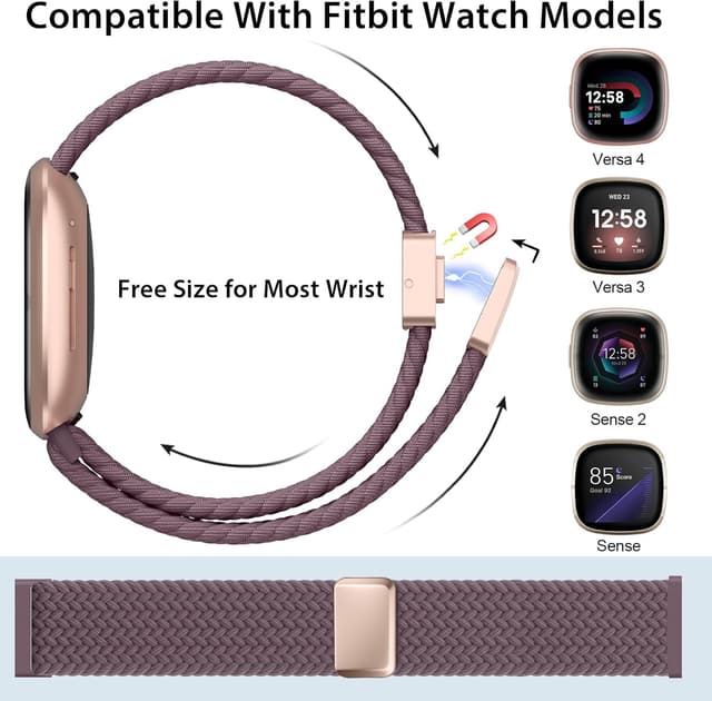 Detalle 2 de Higgs braided magnetic strap for Fitbit Versa 4 / Versa 3 / Sense 2 / Sense (nylon elastic replacement band)