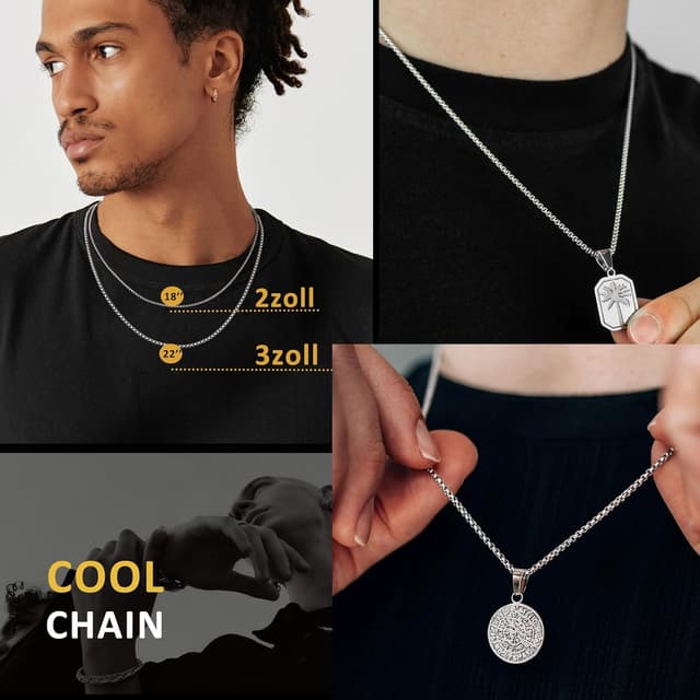 Detalle 2 de Esrael venezianische Edelstahlkette (2/3 mm) in Silberoptik für Herren & Jungen – Weizen-/Venezian-Style, für Anhänger