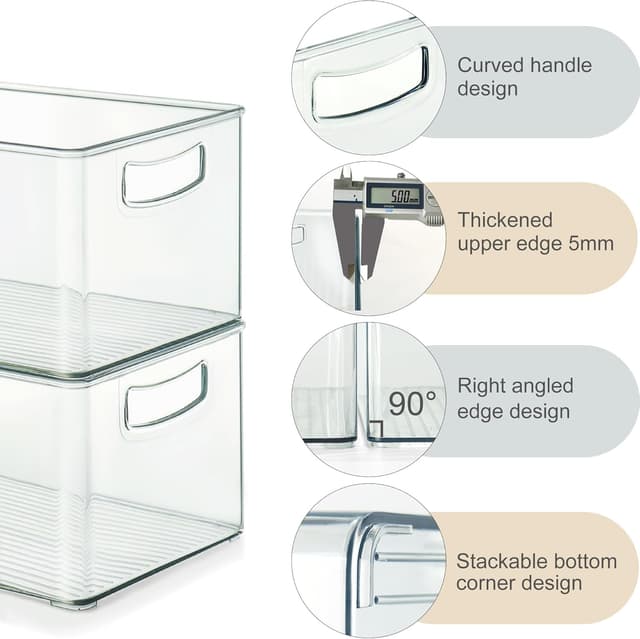 Detalle de Heyuzb 8-Pack Freezer Organizer Bins (Stackable, Clear PETG) with Side Handles