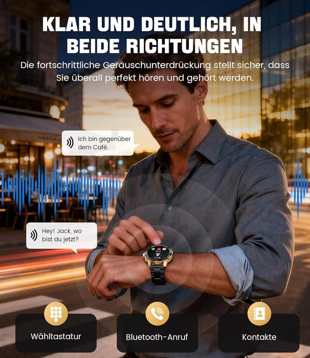 Detalle de LIGE EF21 montre connectée homme 1,43" AMOLED, appels Bluetooth et suivi santé