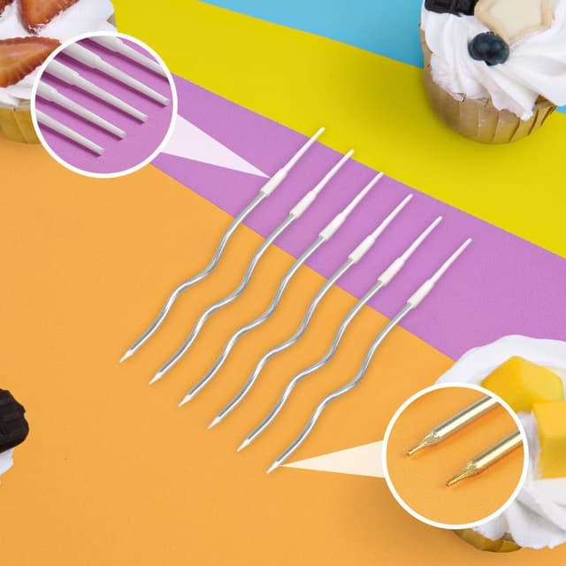 Thumbnail 6 de URAQT 24 Twisty Spiral Birthday Candles (Metallic) with Holders – Silver