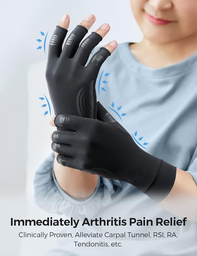 Thumbnail 6 de FREETOO Kupfer Arthritis Handschuhe (M) – fingerlose Kompressionshandschuhe mit Kupfer-Gefüge