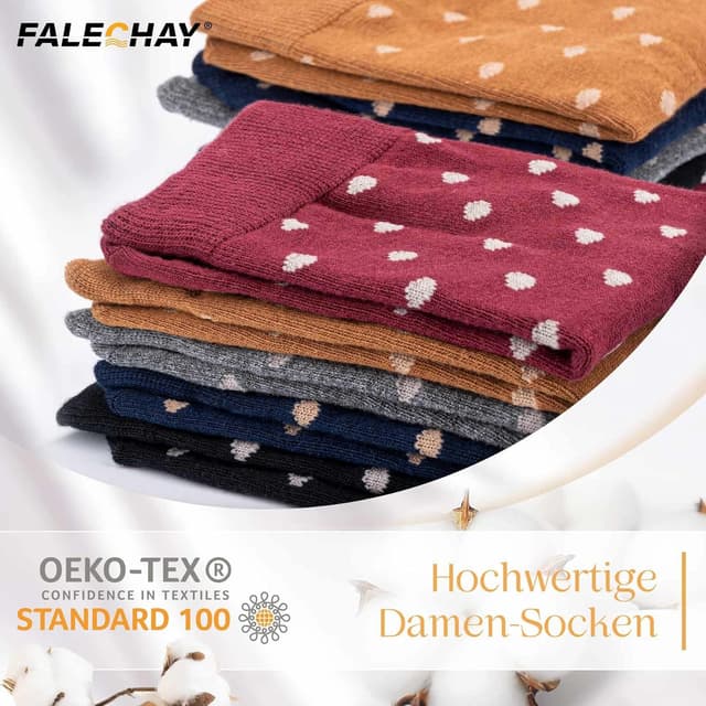 Detalle 2 de Falechay 10 Paar Damen Sportsocken (39–42 & 35–38), Baumwolle mit Punkten/Streifen