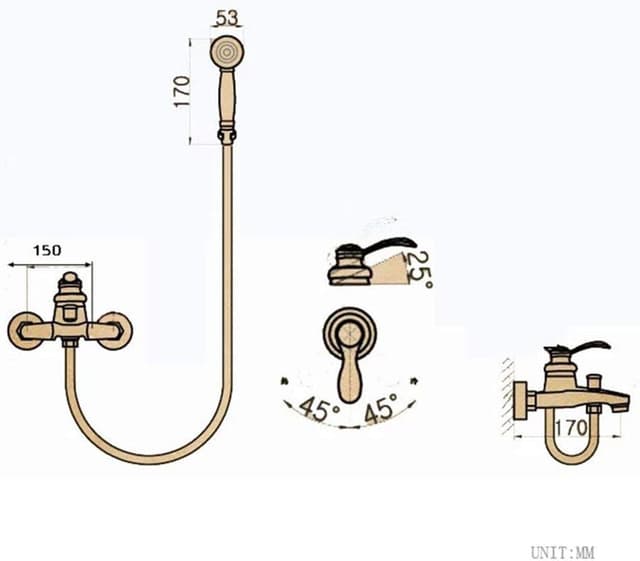 Detalle de HomeLava Rubinetto per vasca da bagno in ottone con doccetta e tubo 150 cm