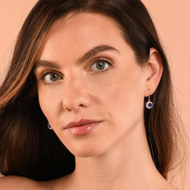 Detalle de Zavana boucles d’oreilles pendantes « halo » argent ou or, pierres bleues et zircons blancs