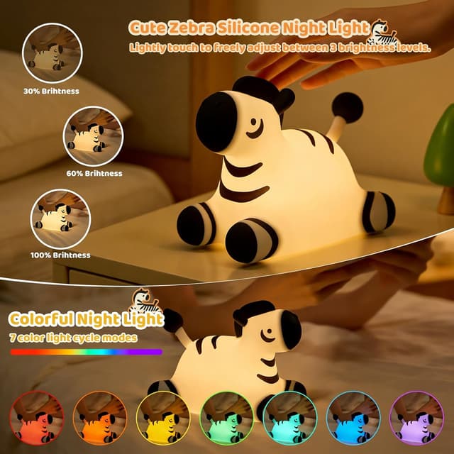 Detalle 2 de Gemmac USB-Nachtlicht aus Silikon „Kawaii“ mit Touch, dimmbar und Timer (wiederaufladbar, 7 Farben)