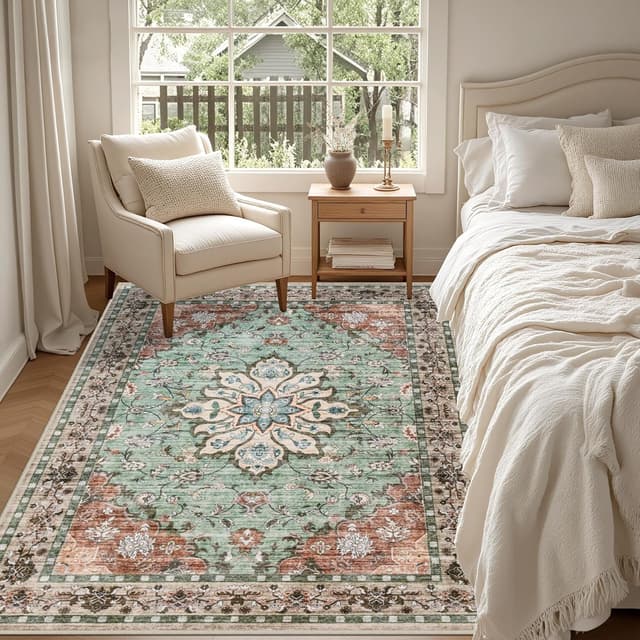 Thumbnail 3 de 6x9 Washable Vintage Distressed Floral Rug