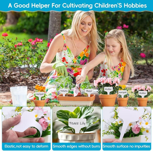 Detalle de Plant Labels 100pcs 4 Inch T-Type Plant Name Tags with Permanent Marking Pen (Light White)