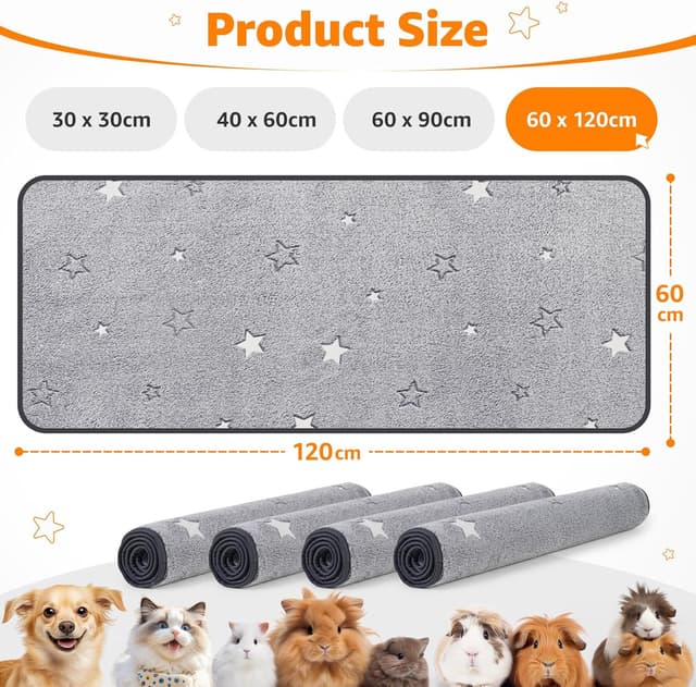 Detalle de PICK FOR LIFE 4 pcs Guinea Pig Fleece Cage Liners (Leakproof, 60 x 120 cm) for Small Animals
