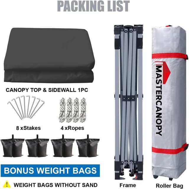 Detalle de MASTERCANOPY Durable EZ Pop-up Gazebo Tent with 1 Sidewall (3x3M, Dark Grey)