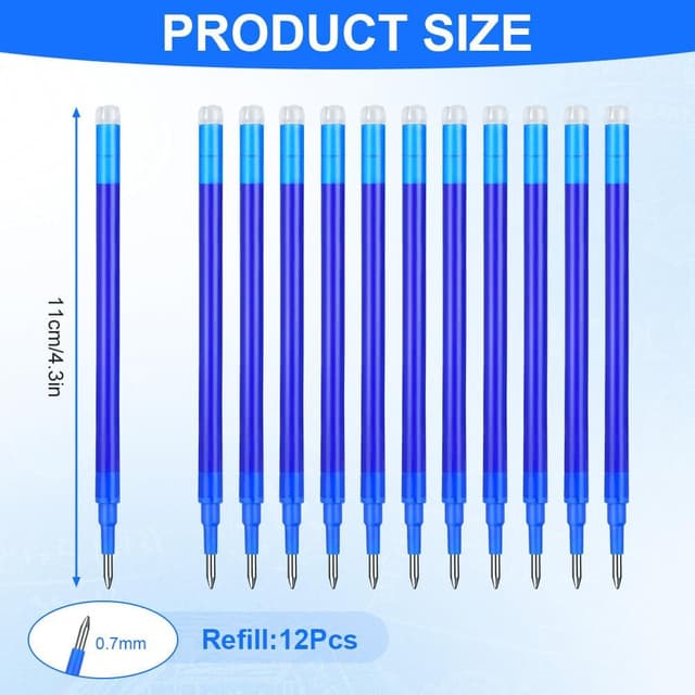 Detalle de Vicloon recharge pour stylo gel effaçable (12 recharges) pointe 0,7 mm, bleu