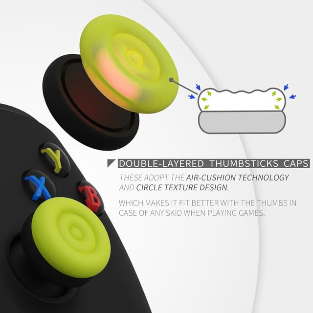 Detalle de playvital PlayVital Thumbs Cushion Caps & Thumb Grips (Bright Green & Robot White) for PS5/PS4, Xbox & Switch Pro