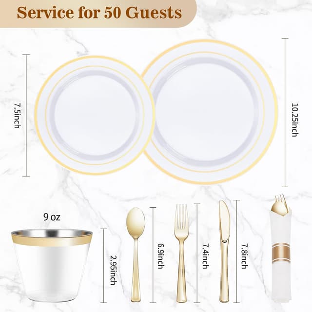 Thumbnail 3 de BESTVIP 350PCS Gold Dinnerware Set for 50 🍽