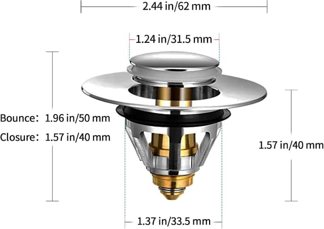 Thumbnail 5 de Brass Universal Pop Up Drain Stopper 34–38mm 🚰