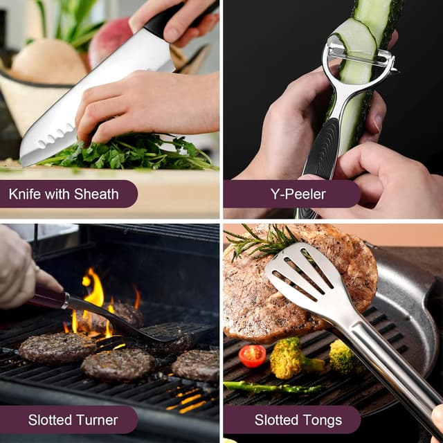 Detalle de Odoland Set d’ustensiles de cuisine camping 8 en 1 avec sac de rangement