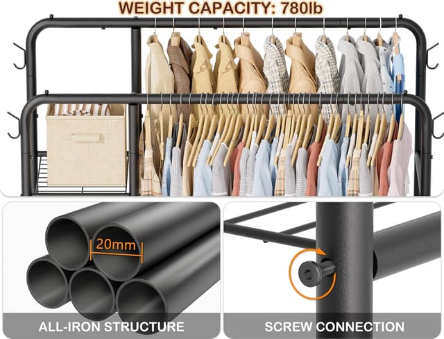 Thumbnail 4 de Double Rods Clothes Rack 4-Tier Organizer
