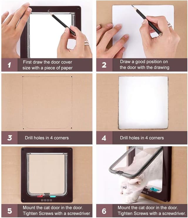 Detalle 2 de Chatière magnétique à 4 voies pour chat avec tunnel marron – Portes pour chats et petits chiens 18 x 19,5 x 5,5 cm