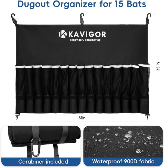 Detalle de KAVIGOR 15-Bat Baseball & Softball Fence Organizer (900D Military-Grade Fabric)