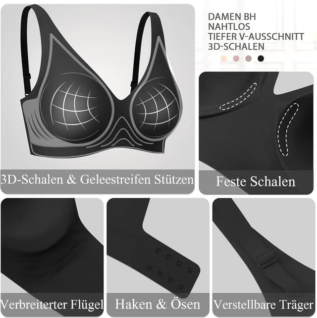 Thumbnail 2 de Ganado Damen BH Tiefem V-Ausschnitt Nahtloser BH Push Up