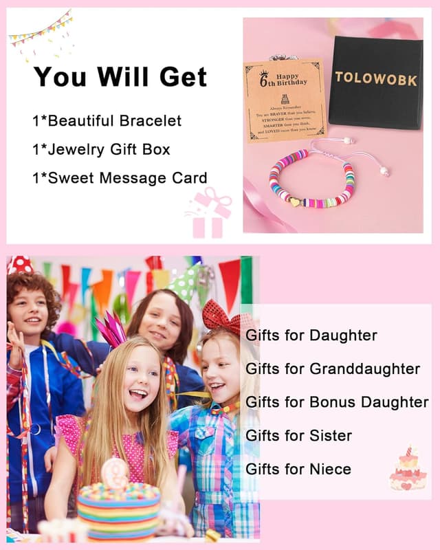 Thumbnail 6 de TOLOWOBK heart clay bead bracelet for girls