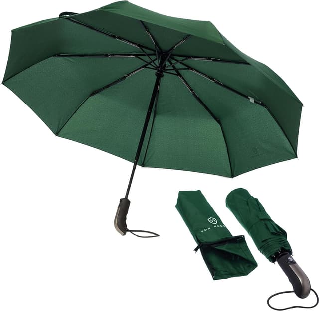 Detalle de VON HEESEN sturmfester Taschenschirm bis 140 km/h inkl. Schirm-Tasche & Reise-Etui