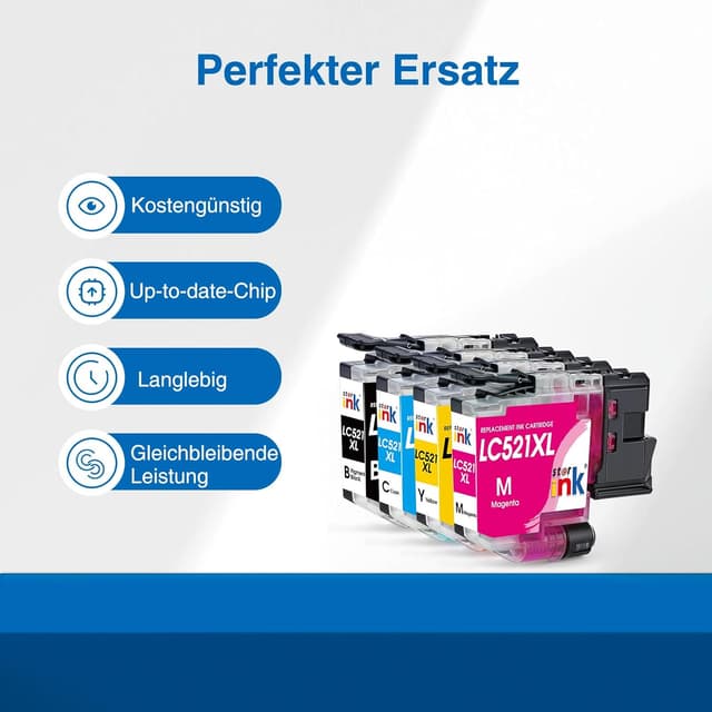 Detalle de st@r ink Starink LC521 XL kompatible Tintenpatronen (4er Pack) für Brother LC521XL – Schwarz, Cyan, Magenta, Gelb