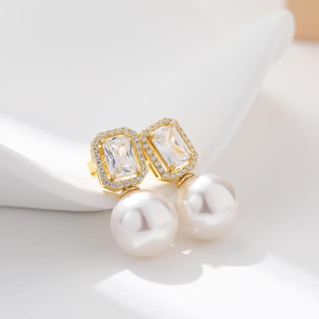 Detalle de jiamiaoi Perlenohrringe aus Silber 925 mit 18 Karat Weißgold-Positionierung und 4A+ Zirkonia