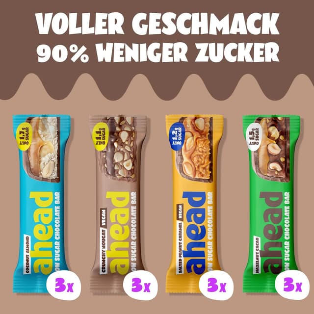 Detalle 2 de AHEAD Schokoriegel Probierpaket 2.0 12x Keto Riegel 🍫