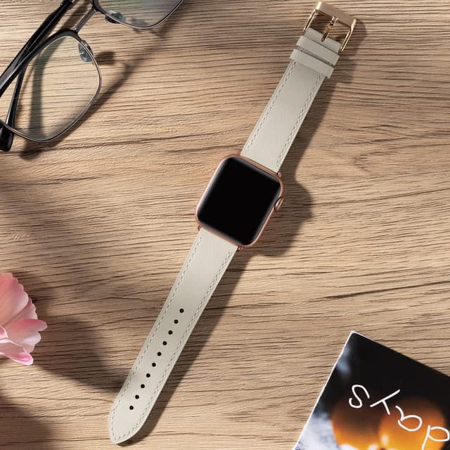 Detalle 2 de QAZNZ Leather Straps for Apple Watch (38/40mm, 41/42mm) — replacement leather band for Series 9–1 & SE