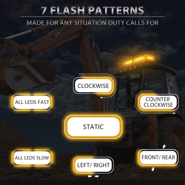 Detalle de PROZOR Flashing Beacon Light Bar (54 LEDs, 7 Modes) – Amber Magnetic Strobe for 12V/24V Vehicles, IP65