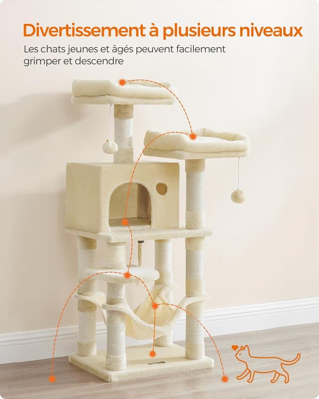 Detalle de Feandrea Arbre à chat PCT215M01 (112 cm) avec 11 poteaux à griffer, hamac et 2 plateformes