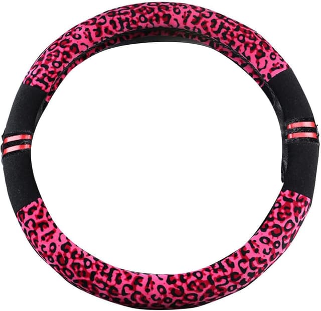 Detalle 2 de Soft Leopard car warm steering wheel cover with handbrake grip & gear shift plush for women (red)