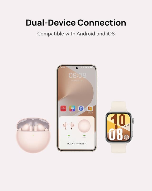 Thumbnail 6 de HUAWEI FreeBuds 7i wireless earbuds with Intelligent Active Noise Cancellation 4.0, spatial audio and clear calls (Pink)