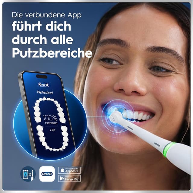 Detalle de Oral-B iO Series 6 elektrische Zahnbürste (weiß) inkl. 2 Aufsteckbürsten, Reise-Etui – 5 Putzmodi
