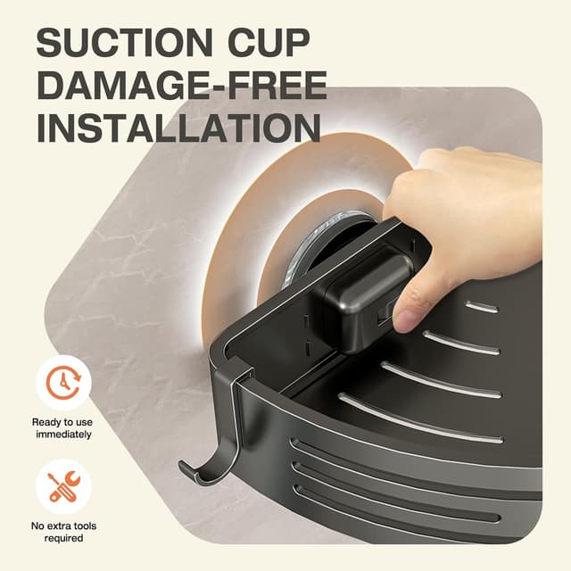 Detalle de Lekesky Corner Shower Caddy Suction Cup (Aluminium) with Hooks, No-Drill Corner Shelf, Gunmetal Grey, 2-Pack