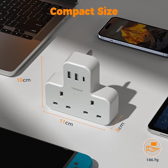 Thumbnail 4 de TESSAN Plug Adapter 3 USB Ports 2‑way 🪫