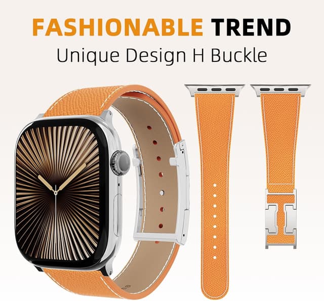 Detalle 2 de Designer Leather Straps for Apple Watch (49mm–38mm) with Magnetic H-Shaped Buckle