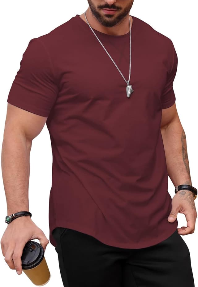 Detalle de Mancozy Men’s Longline Crewneck T-Shirts (Casual Hipster/Hip Hop Style)