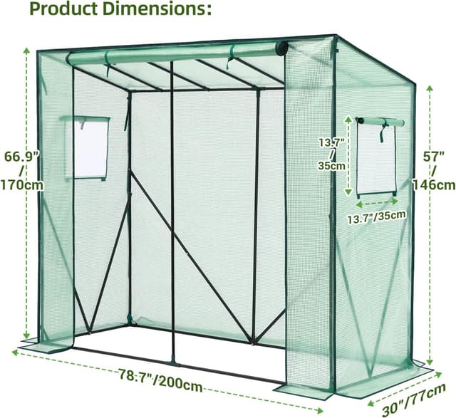 Detalle 2 de Ohuhu Tomatengewächshaus mit PE-Abdeckung und Fenstern – Foliengewächshaus für Balkon & Garten (200x77x170 cm)